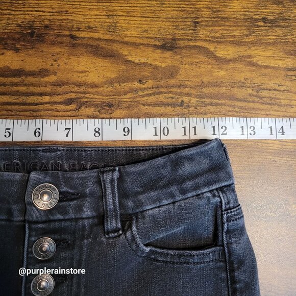 American Eagle Jeans 0 R Dream Jegging Curvy Hi Rise Crop Button Fly Black Wash - Picture 7 of 12